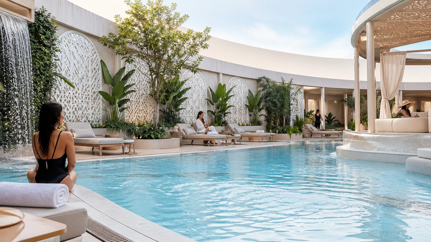 Lawn and entry side of the pool